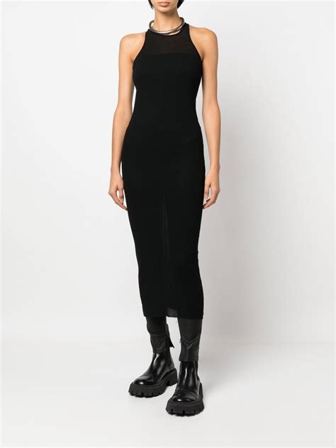 Black Ribbed Knit Jersey Dress 